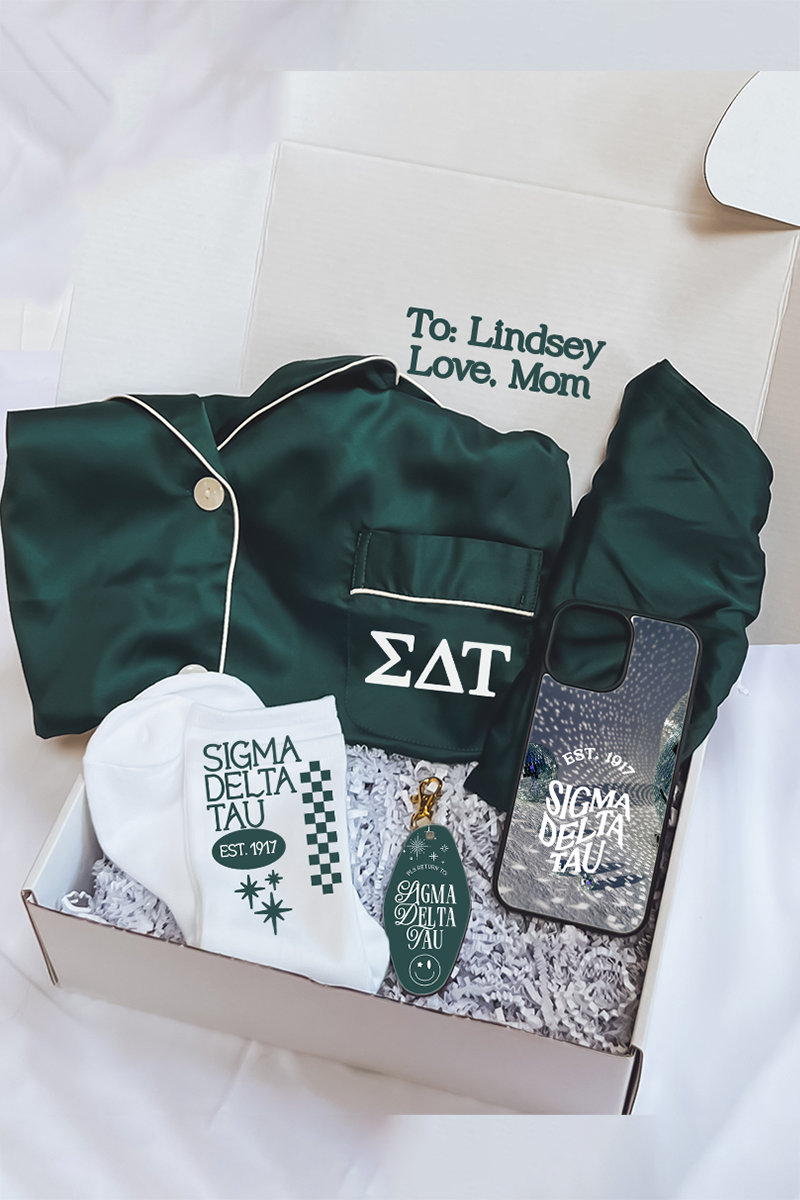 Green Pajamas Gift Box - Sigma Delta Tau – Spikes and Seams Greek