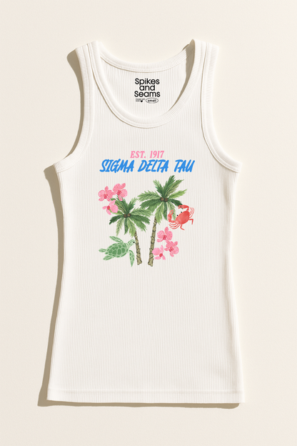 Paradise Palms Ribbed Tank - Sigma Delta Tau