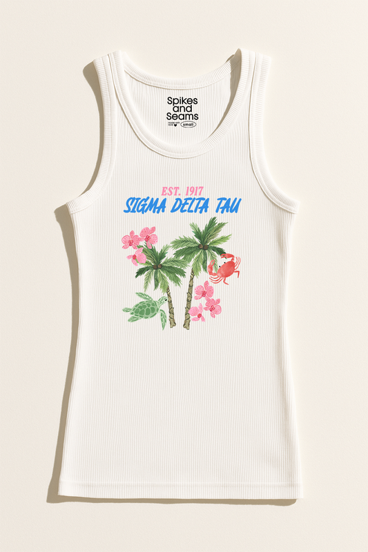 Paradise Palms Ribbed Tank - Sigma Delta Tau