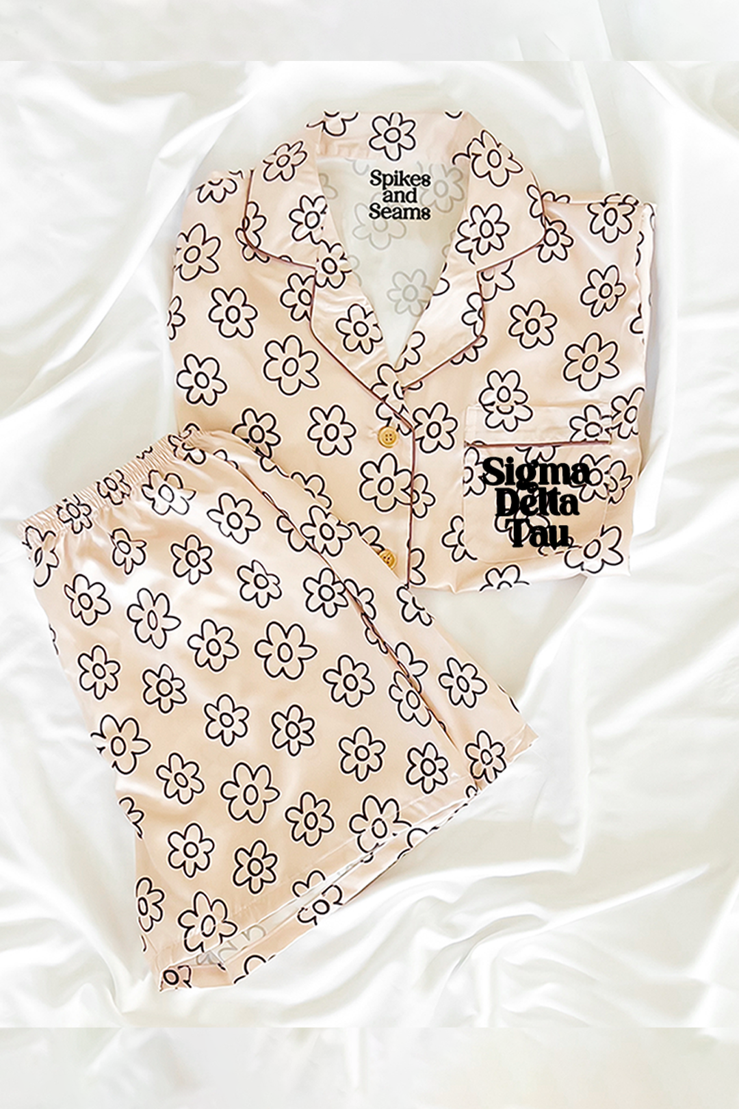 Block Font Beige Daisy Pajamas - Sigma Delta Tau