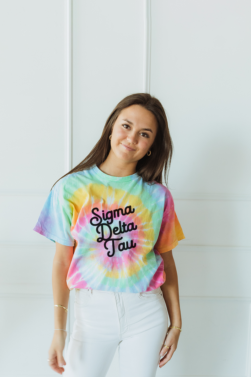 Tie Dye script tee - Sigma Delta Tau