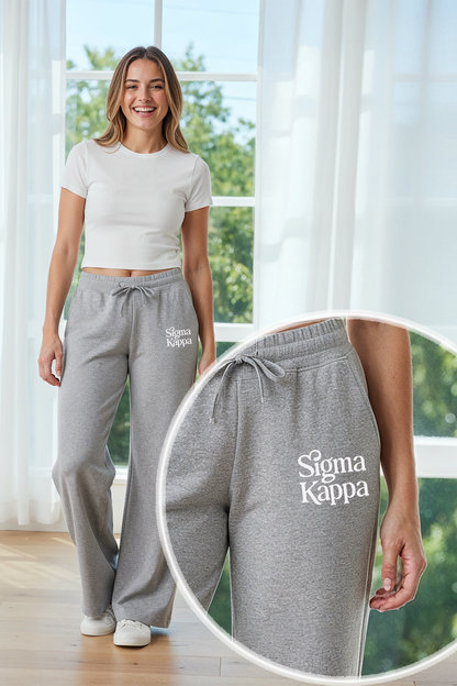 Grey Terry Sweatpants with White Sigma Kappa Logo - Spikes and Seams Greek