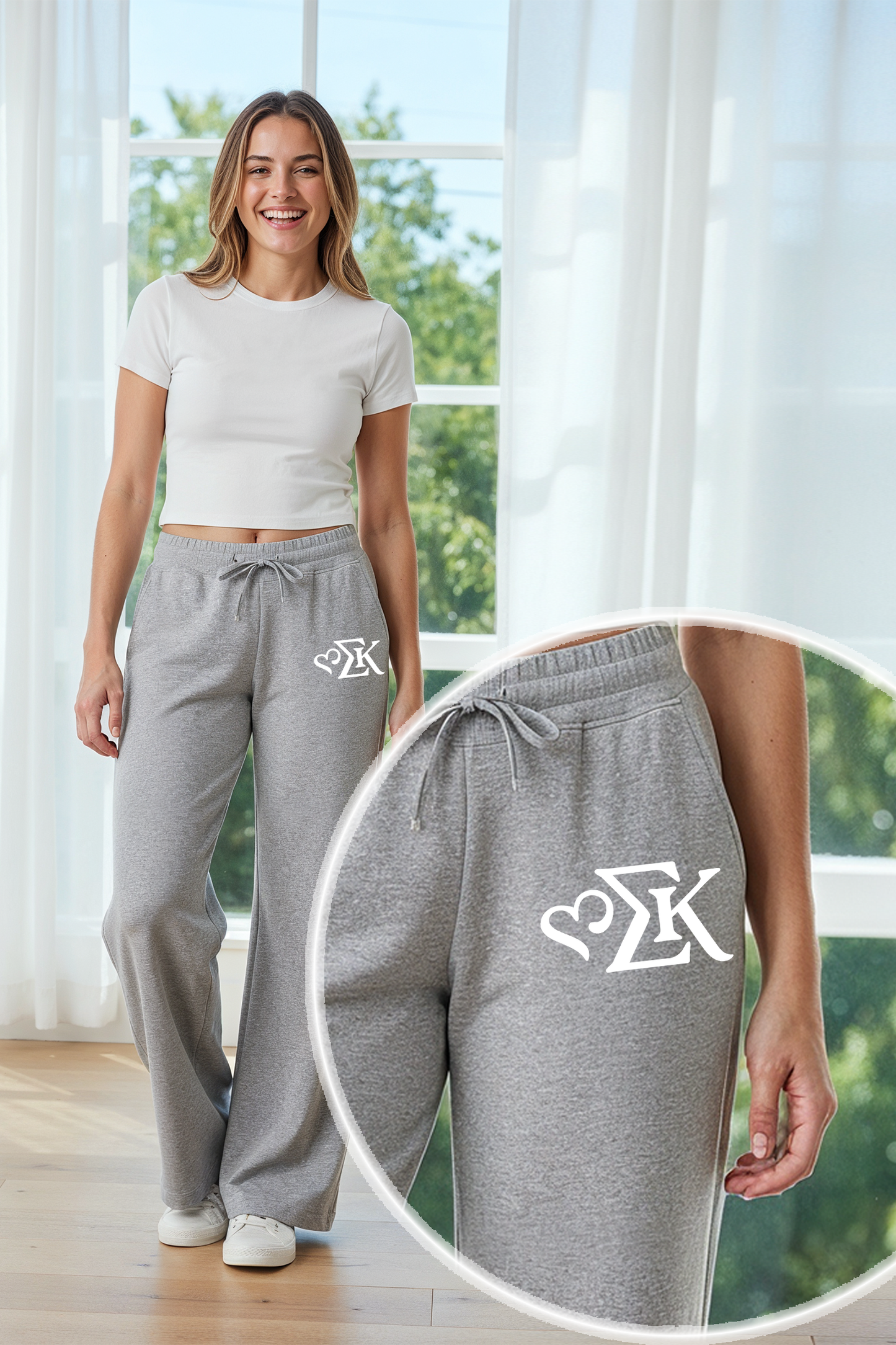 Grey Terry Sweatpants with Heart Logo - Sigma Kappa - Spikes and Seams Greek
