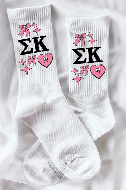 Cartoon Heart Greek Letter Socks - Sigma Kappa