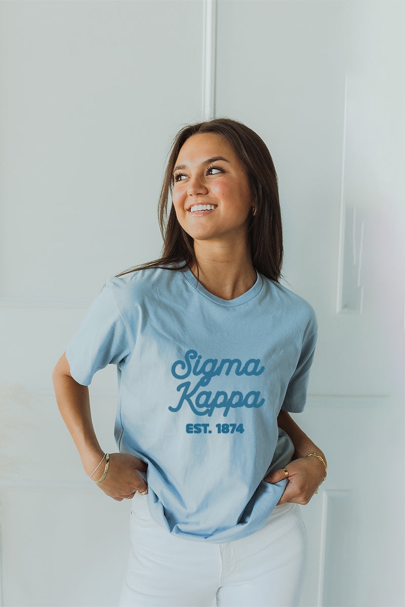 Blue with Blue text tee - Sigma Kappa