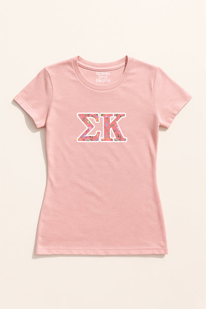 Pink Floral Greek Letter Tee - Sigma Kappa