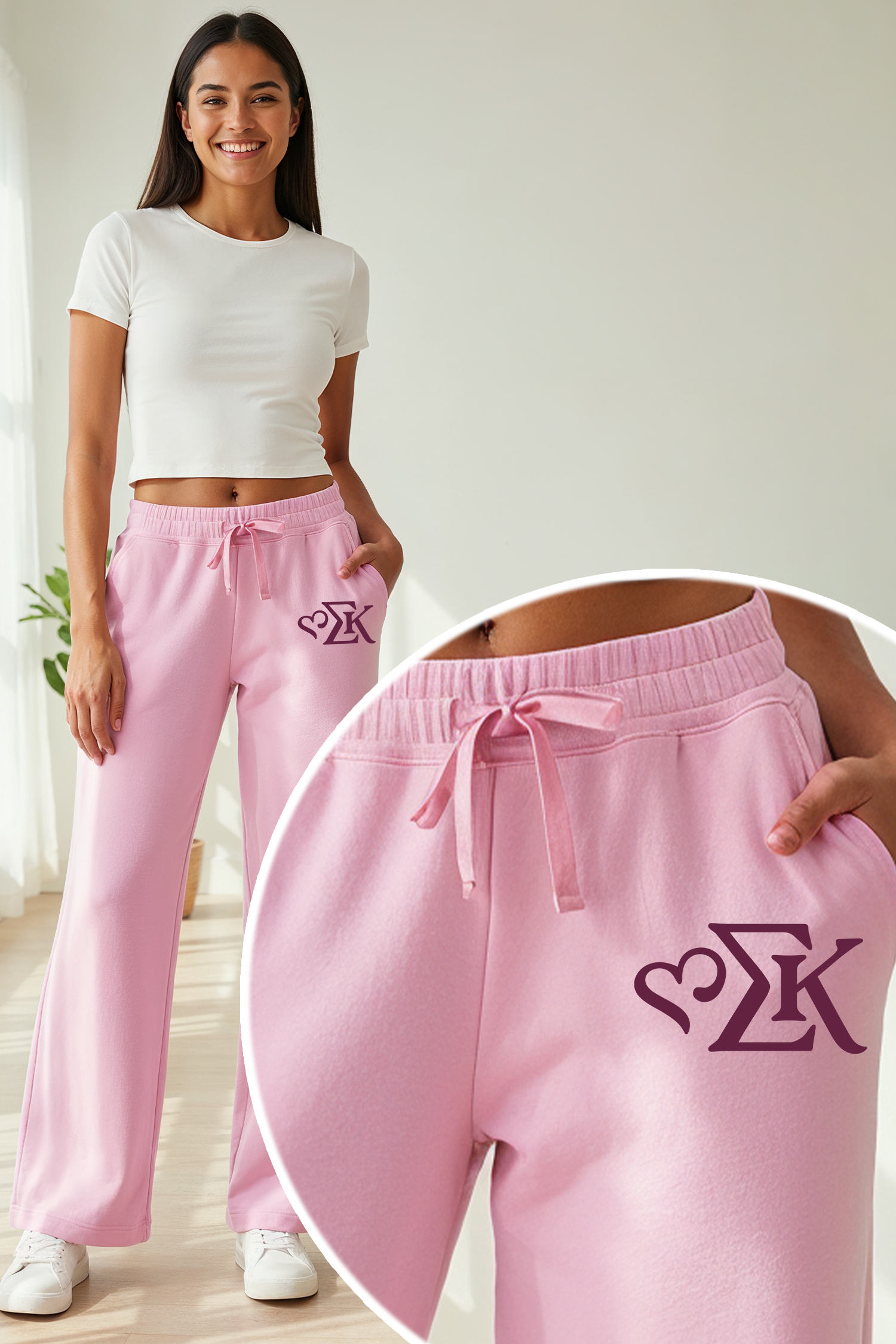 Pink Terry Sweatpants with Heart Logo - Sigma Kappa - Spikes and Seams Greek