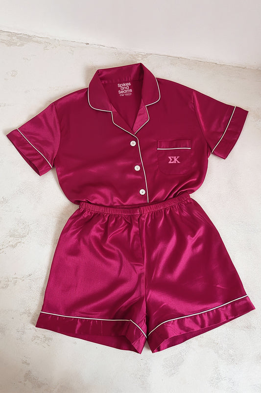 Pink Berry Pajamas with Small Pink Greek Letters - Spikes and Seams Greek