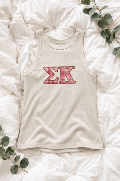 Plaid Pink Letters Sorority Tank