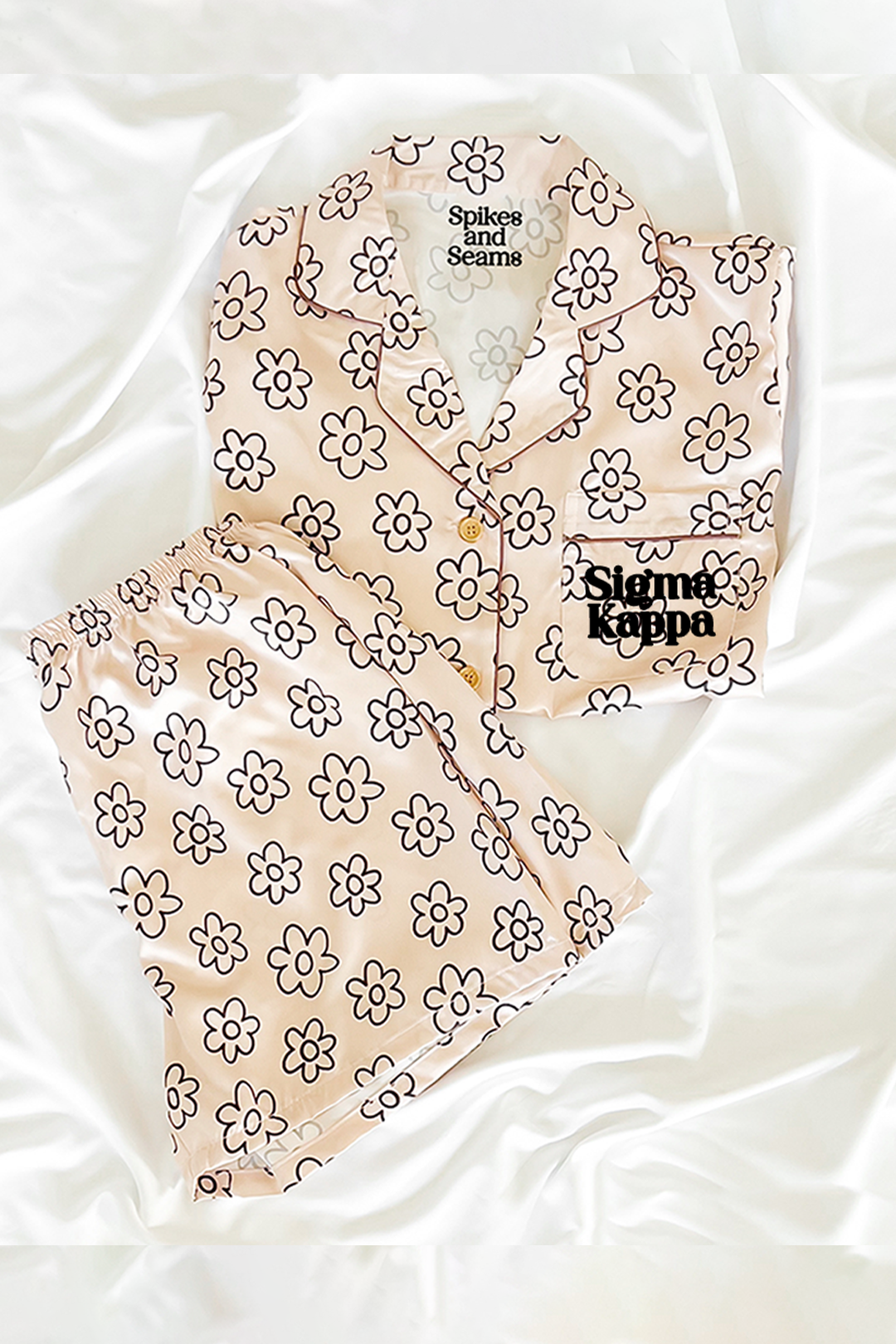 Block Font Beige Daisy Pajamas - Sigma Kappa