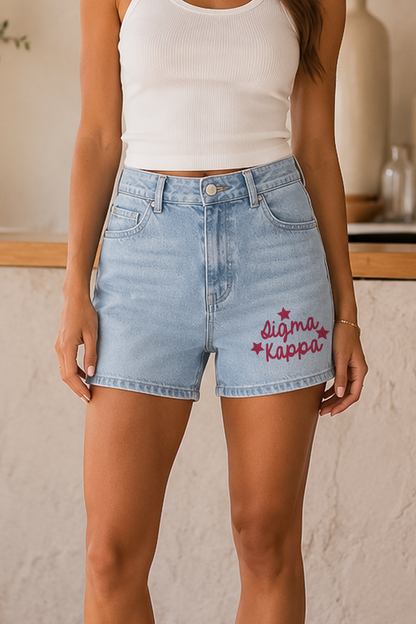 Denim Shorts with Sorority Print