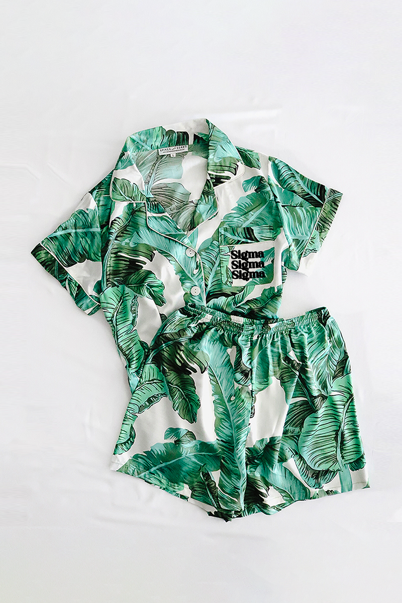 Block Font Banana Leaf Pajamas - Sigma Sigma Sigma
