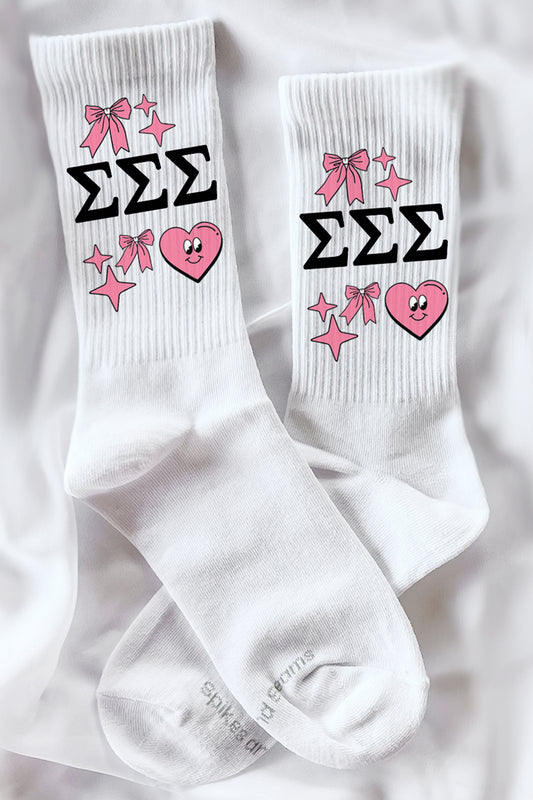 Cartoon Heart Greek Letter Socks - Sigma Sigma Sigma