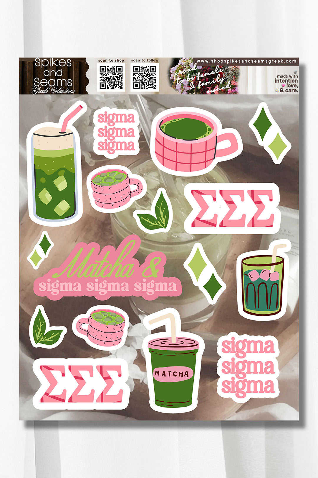 Sorority Matcha Theme Sticker Sheet #25 - Spikes and Seams Greek