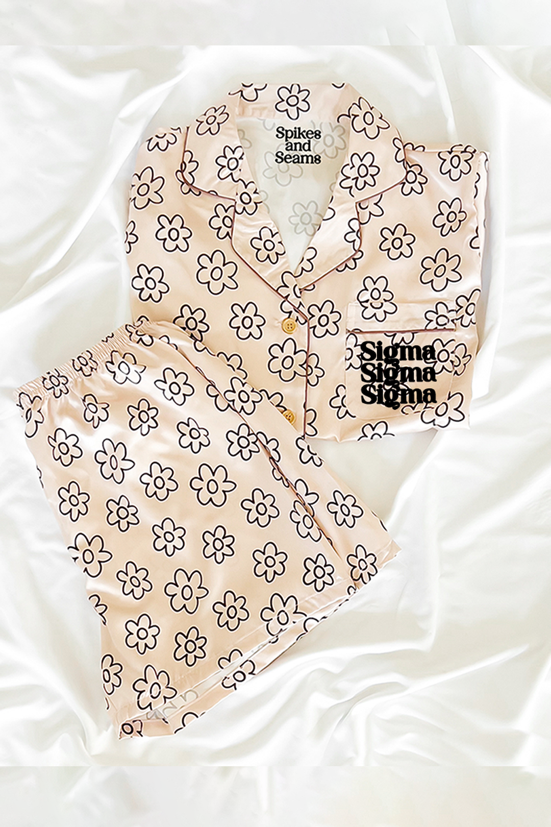 Block Font Beige Daisy Pajamas - Sigma Sigma Sigma