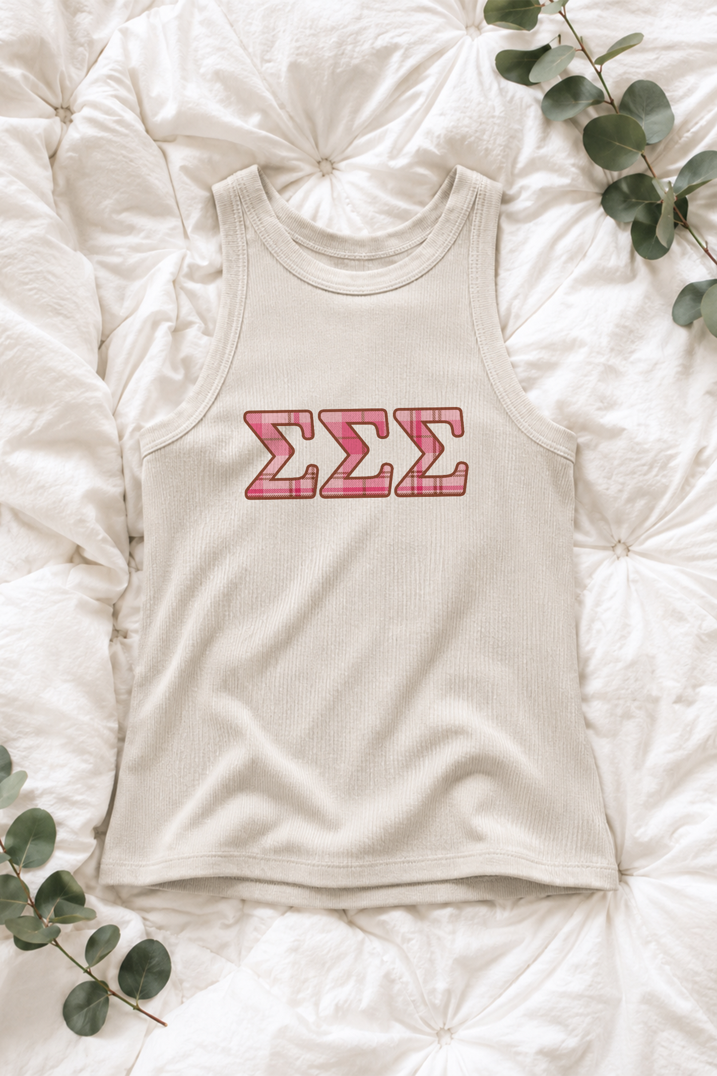 Plaid Pink Letters Sorority Tank