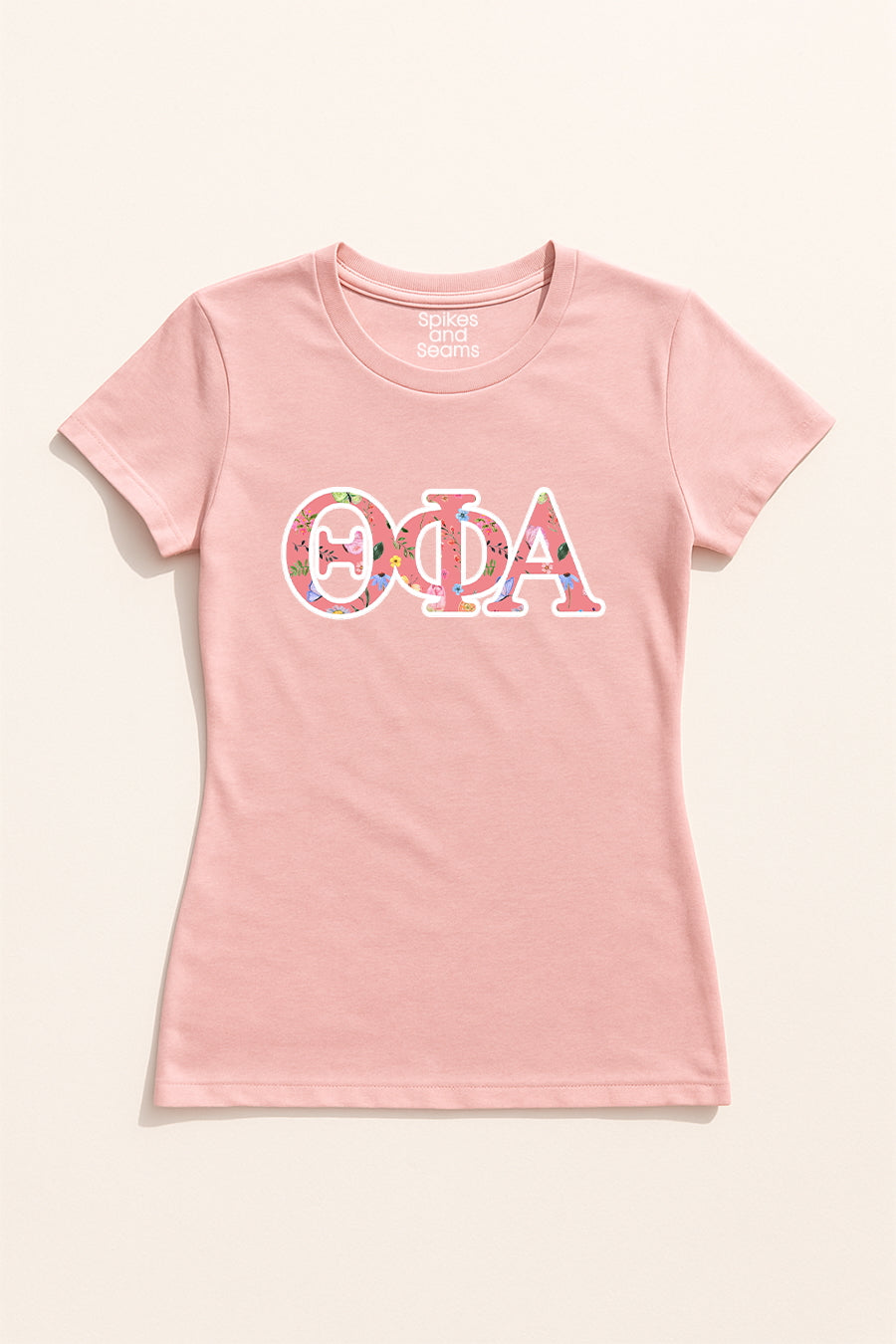 Pink Floral Greek Letter Tee - Theta Phi Alpha