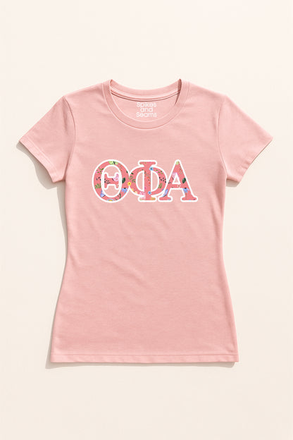 Pink Floral Greek Letter Tee - Theta Phi Alpha