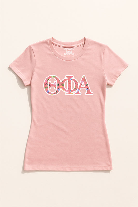 Pink Floral Greek Letter Tee - Theta Phi Alpha