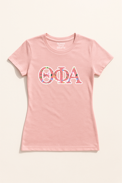 Floral Greek Letter Tee - Pink