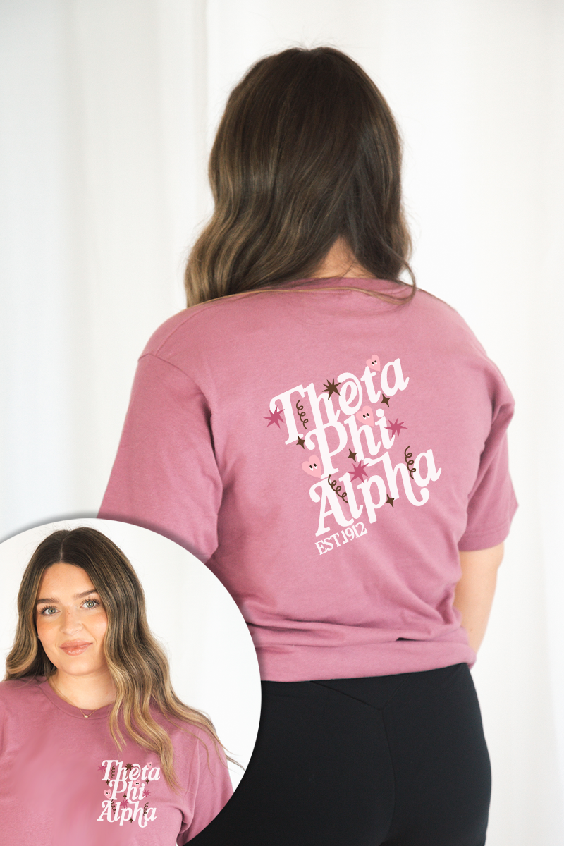 Mauve Hearts tee - Theta Phi Alpha
