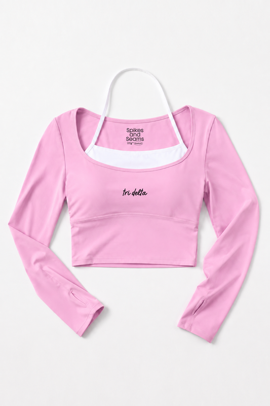 Sorority Pink Layered Long Sleeve Activewear Top - Tri Delta