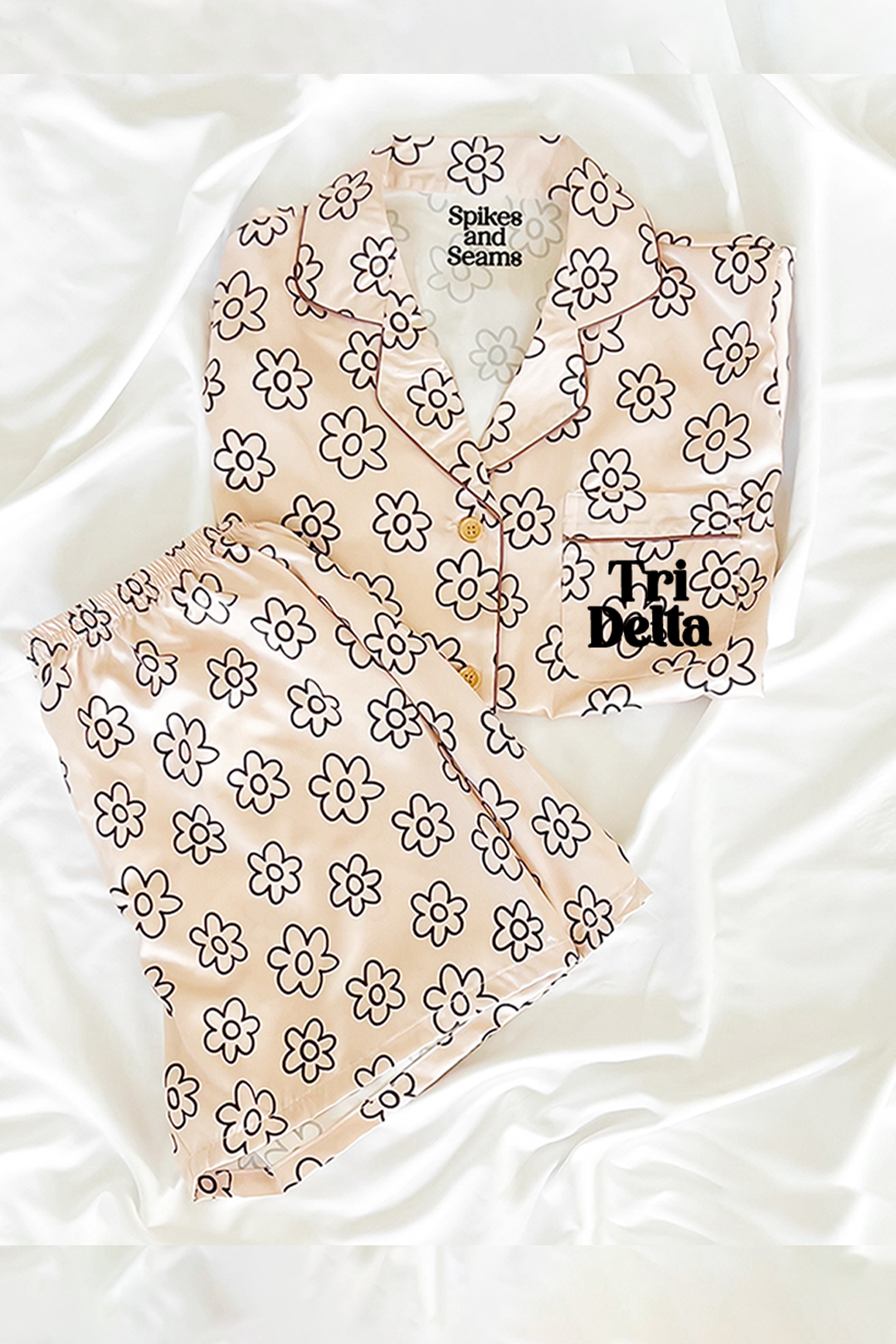 Block Font Beige Daisy Pajamas - Tri Delta