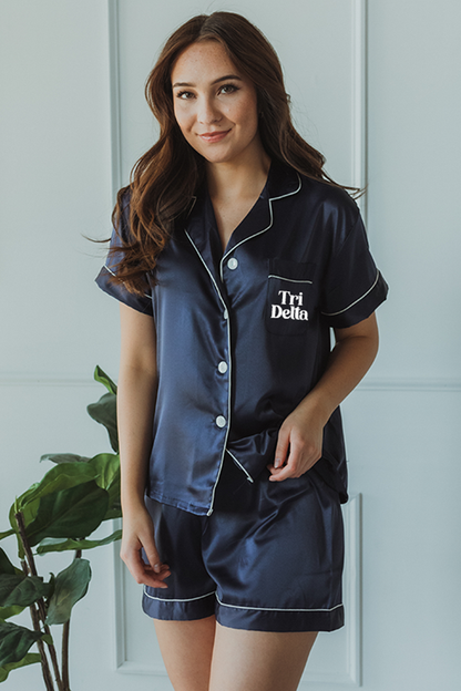 Navy Block font Pajamas -Tri Delta