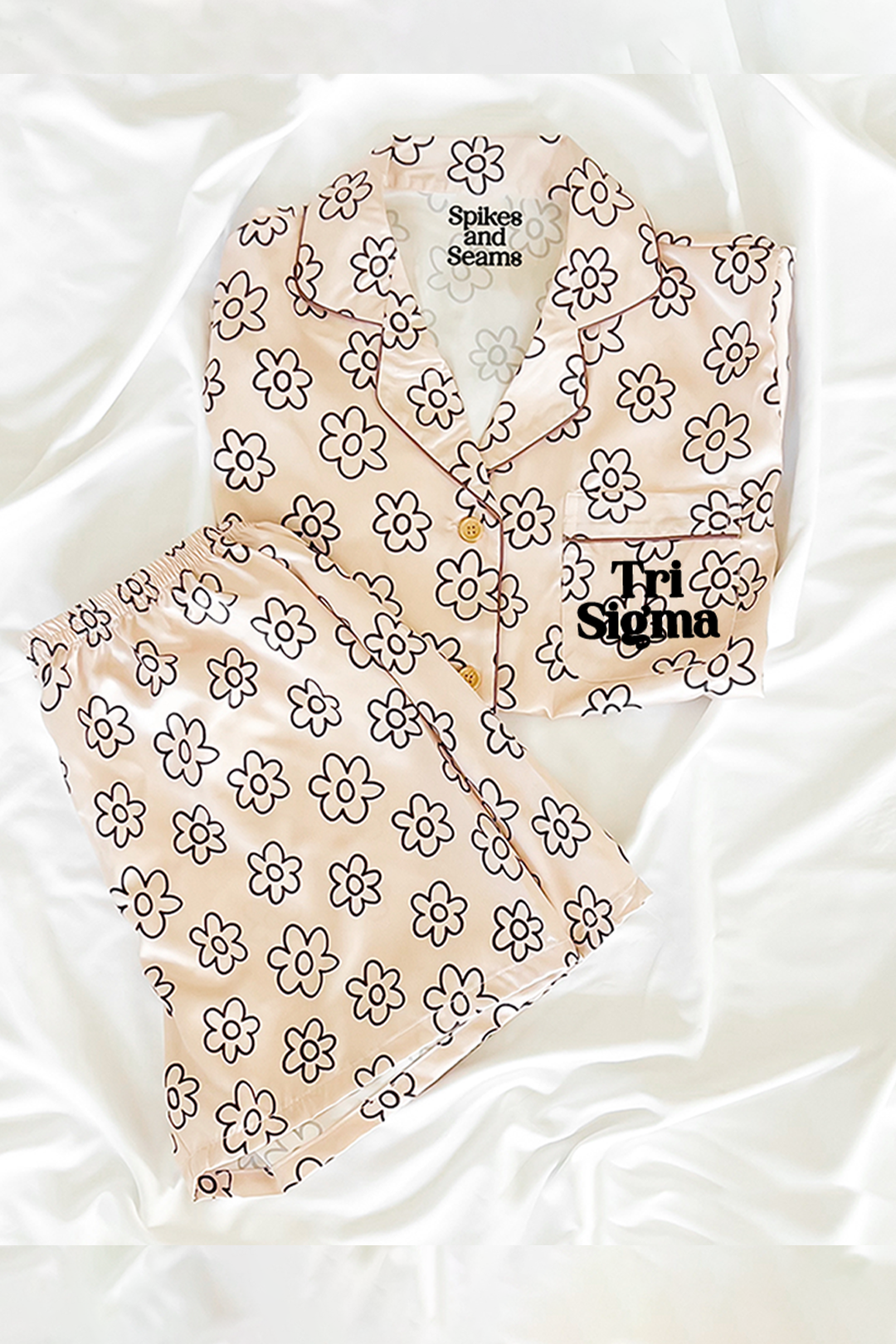Block Font Beige Daisy Pajamas - Tri Sigma