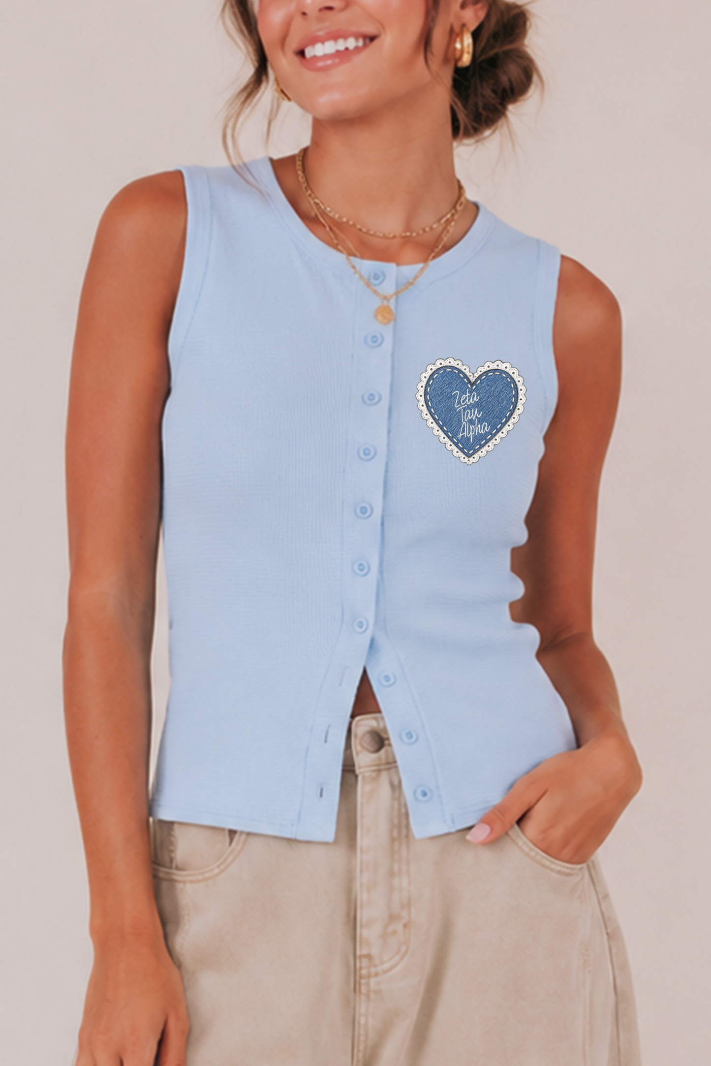 Heart Patch Sorority Button Vest