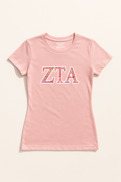 Floral Greek Letter Tee - Pink