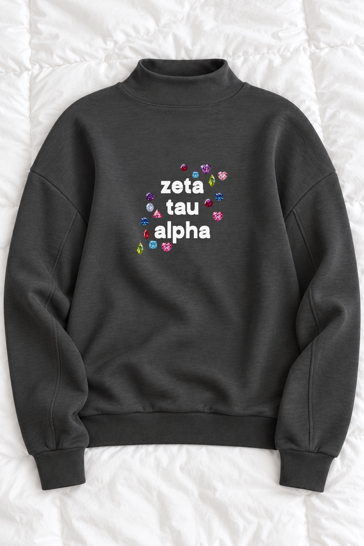 Gems Charcoal Sorority Mockneck - Zeta Tau Alpha