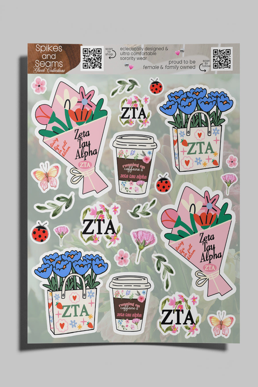 Flower Market Sorority Sticker Sheet #21 - Zeta Tau Alpha