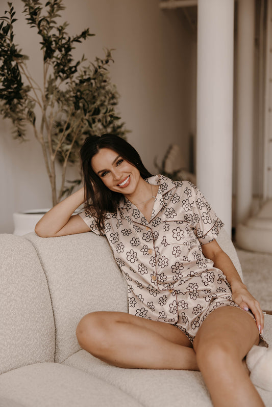 Greek Letter Beige Daisy Pajamas - Phi Sigma Rho - Spikes and Seams Greek