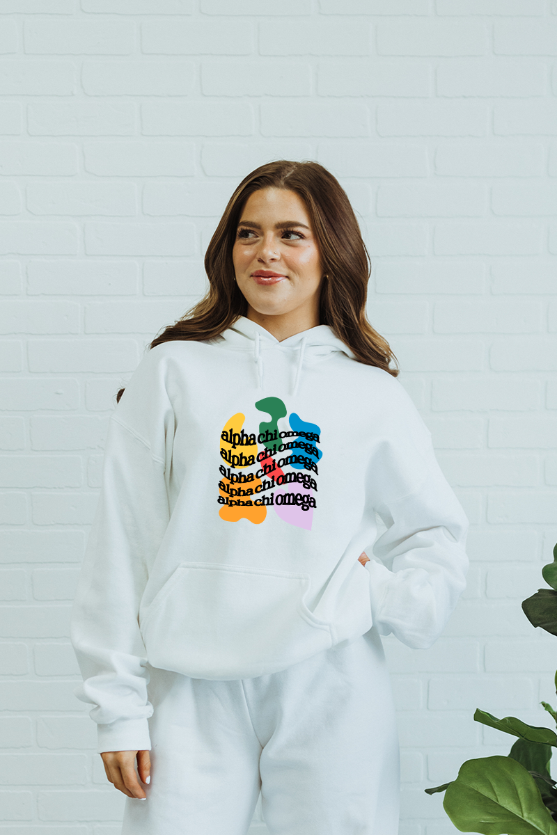 White Rainbow Blobs hoodie - Alpha Chi Omega