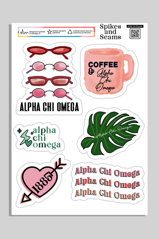 Alpha Chi Omega Sticker Sheet #2 - Spikes and Seams Greek