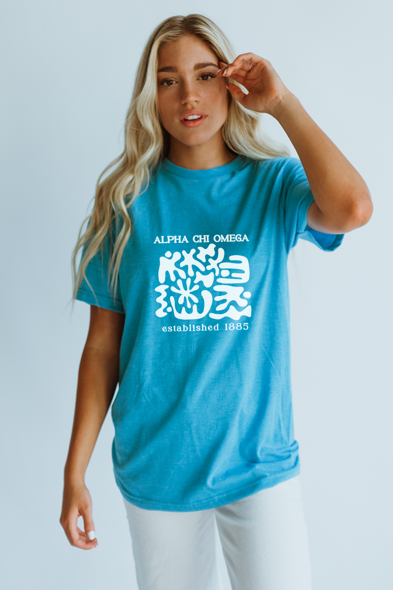 Blue Abstract Figures tee - Alpha Chi Omega