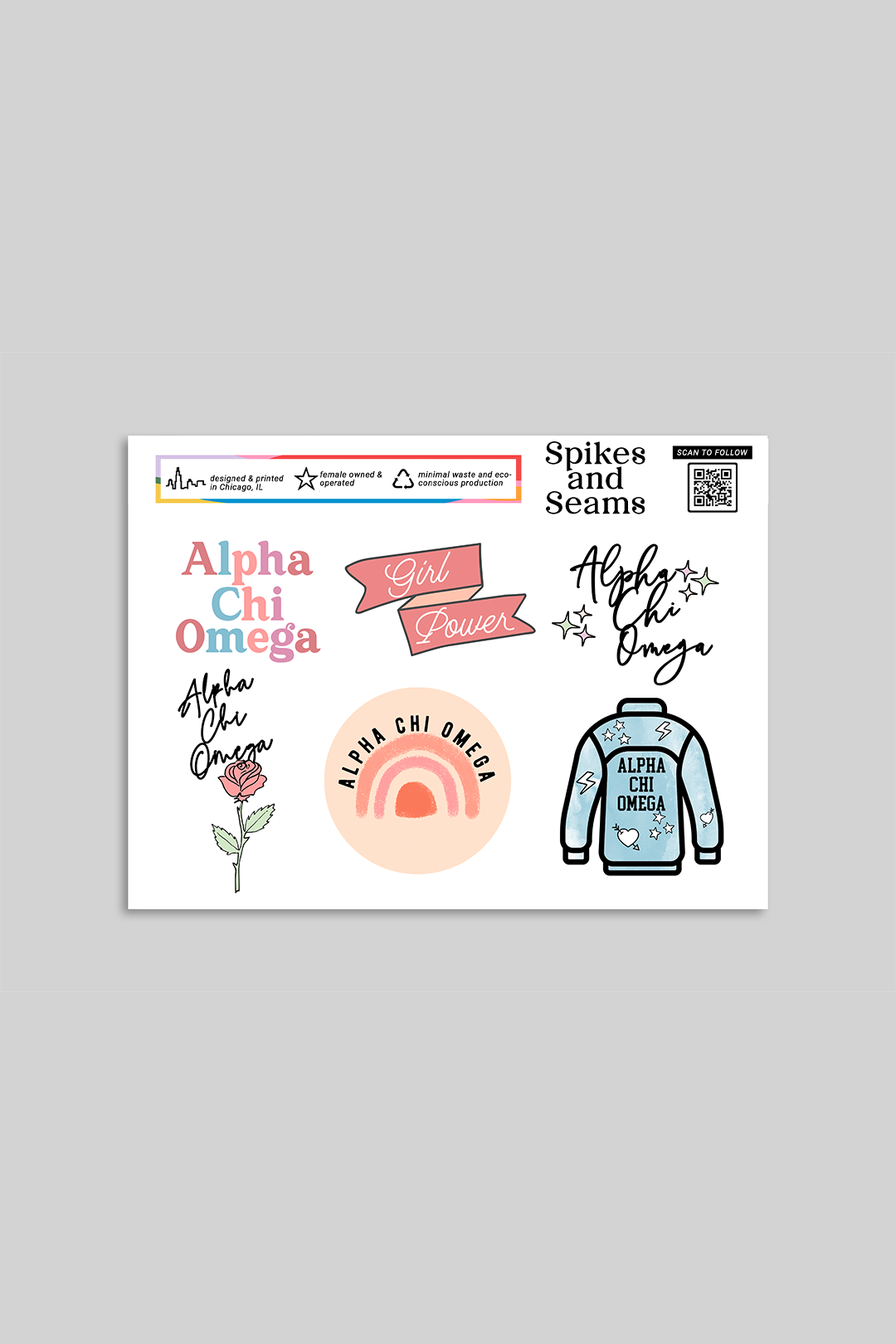 Alpha Chi Omega Sticker Sheet #1 - Spikes and Seams Greek