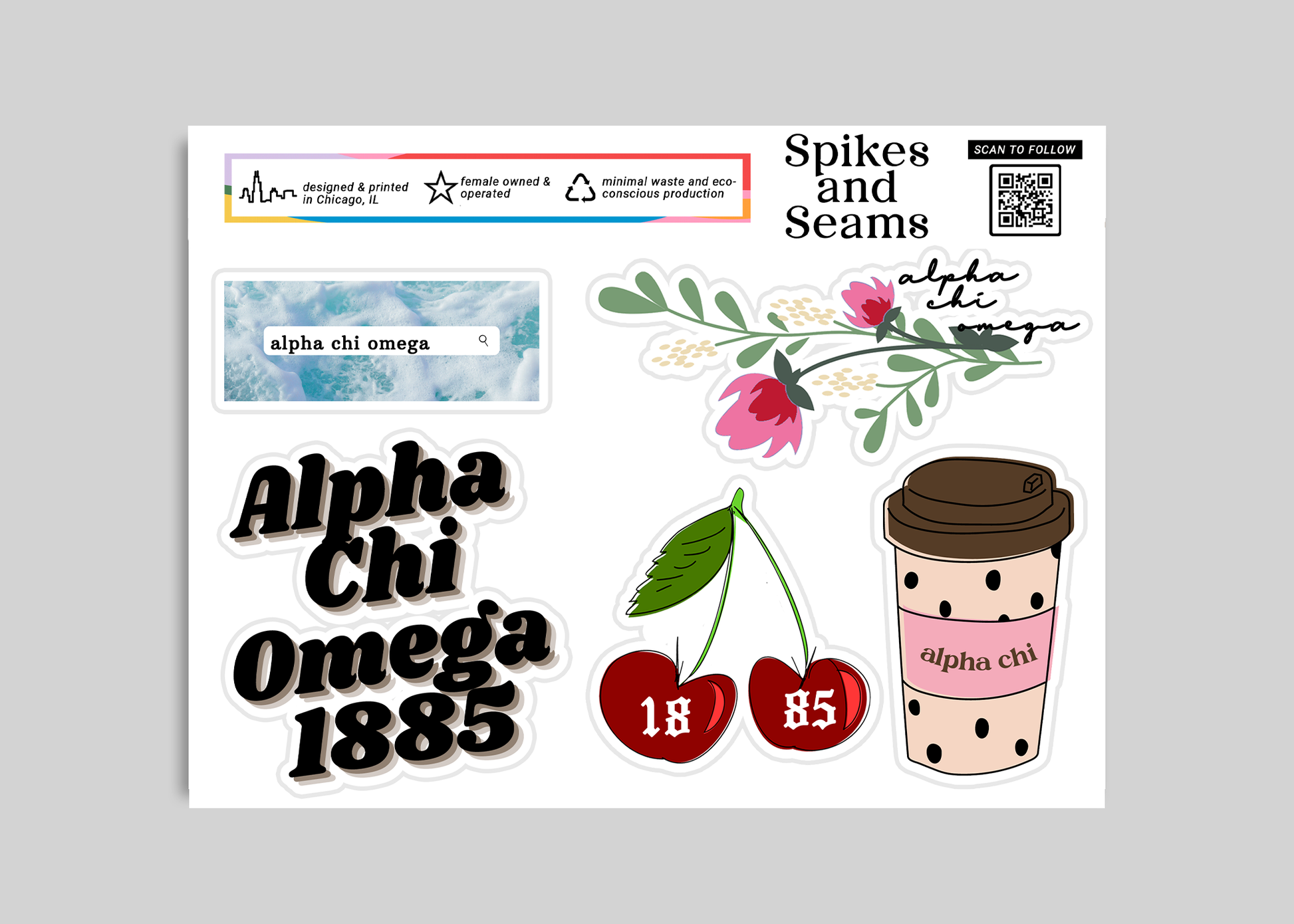 Alpha Chi Omega Sticker Sheet #3 - Spikes and Seams Greek