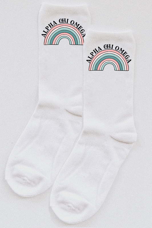 Alpha Chi Omega Rainbow socks - Spikes and Seams Greek