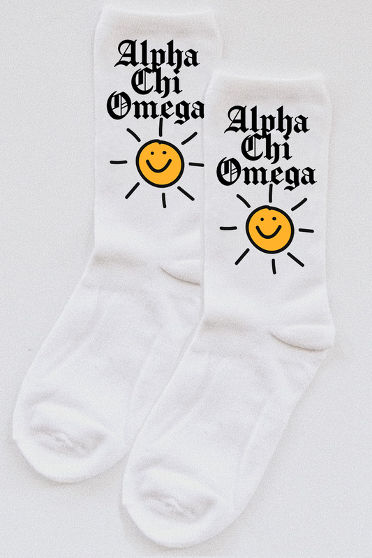 Alpha Chi Omega Sunshine socks - Spikes and Seams Greek