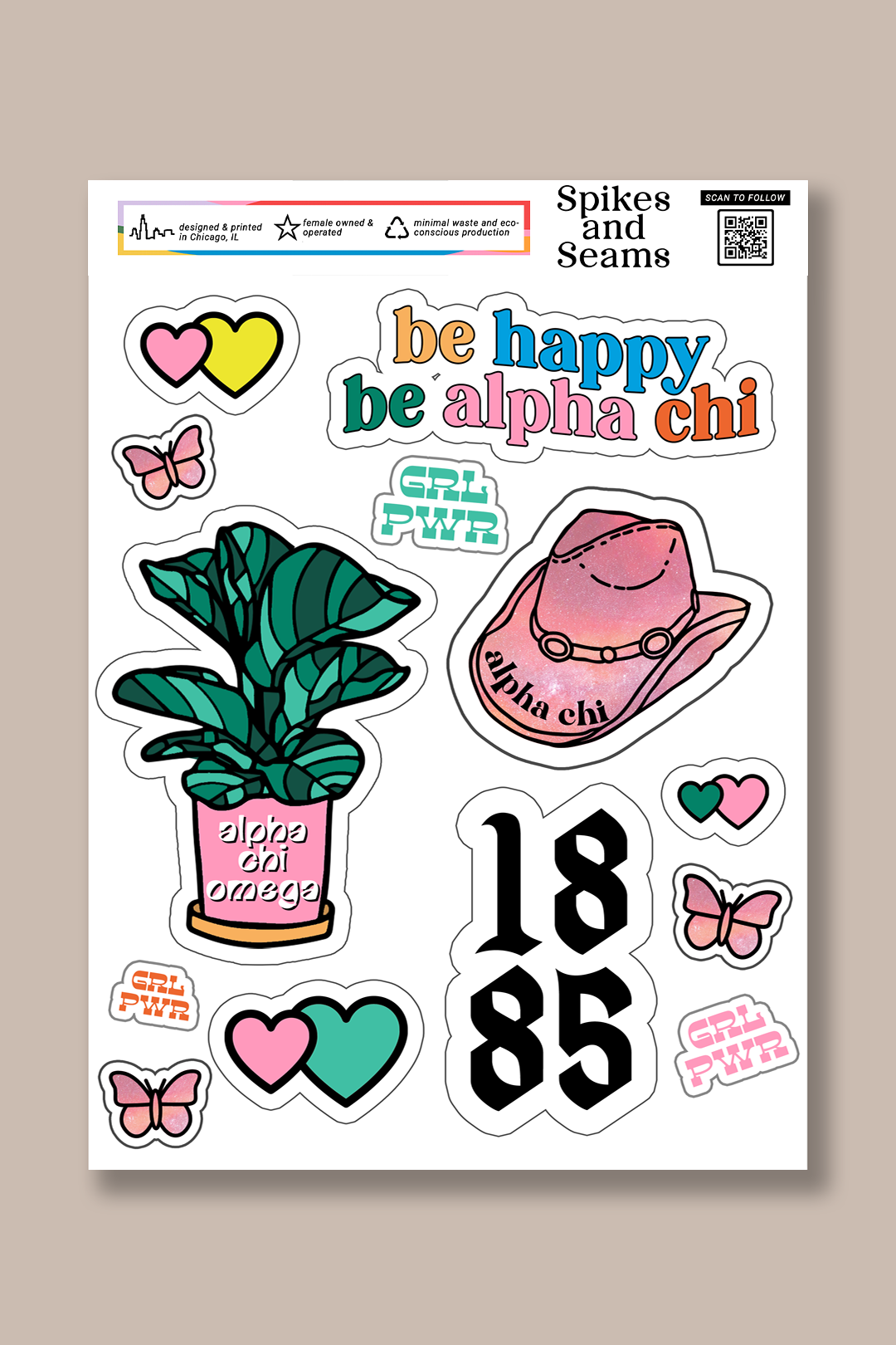 Sticker Sheet #9 - Alpha Chi Omega - Spikes and Seams Greek