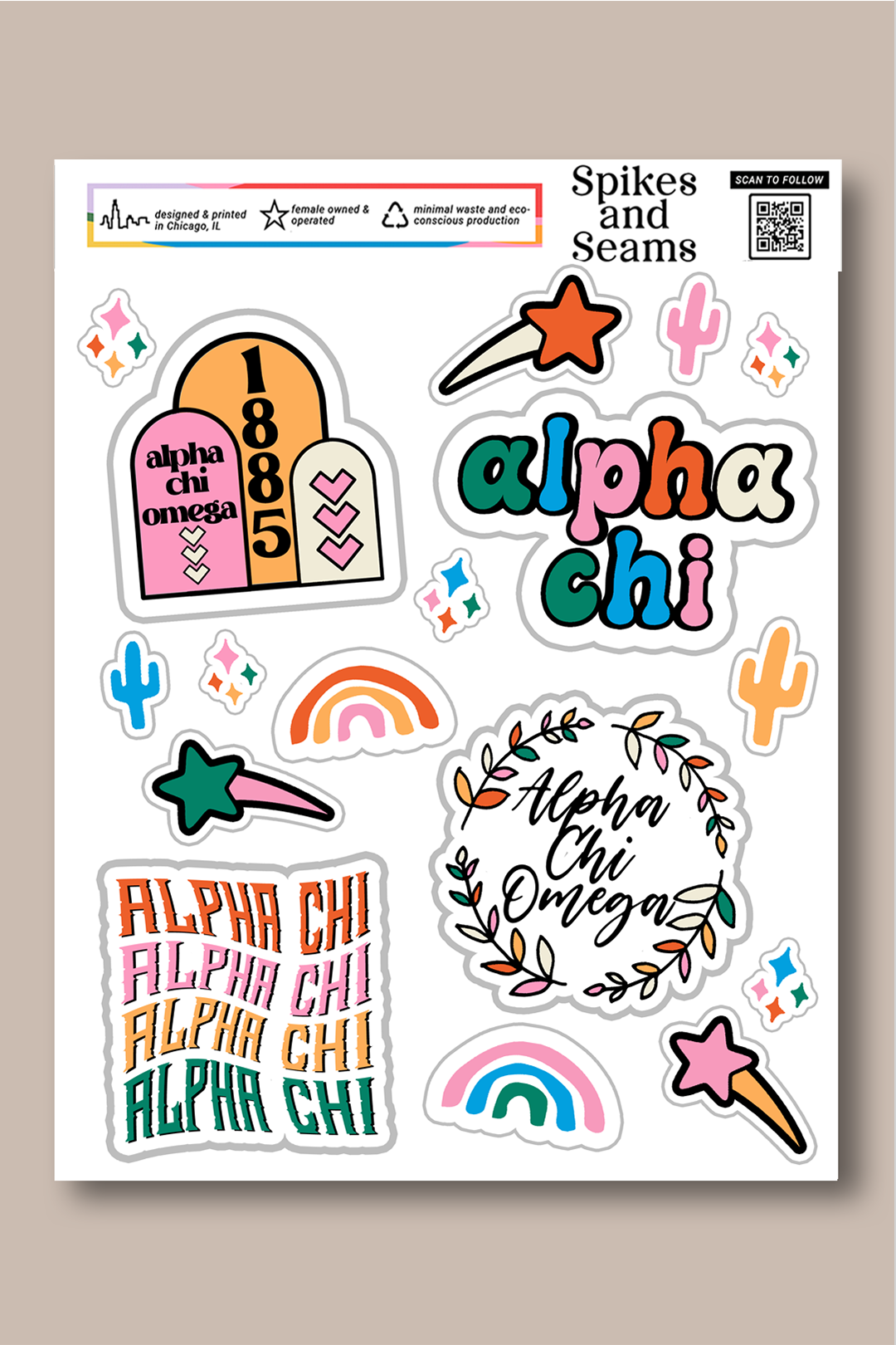 Sticker Sheet #8 - Alpha Chi Omega - Spikes and Seams Greek