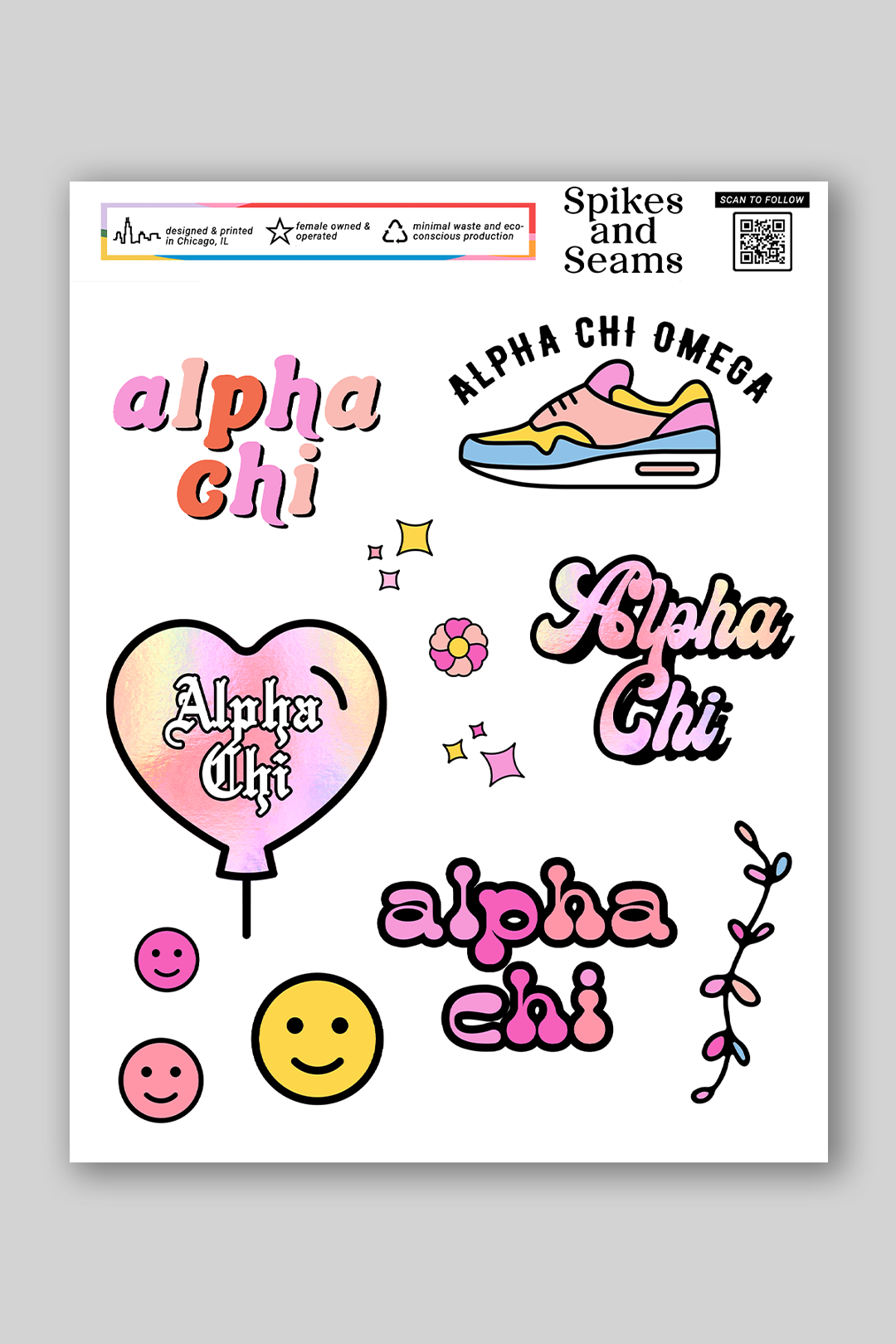 Sticker Sheet #7 - Alpha Chi Omega - Spikes and Seams Greek