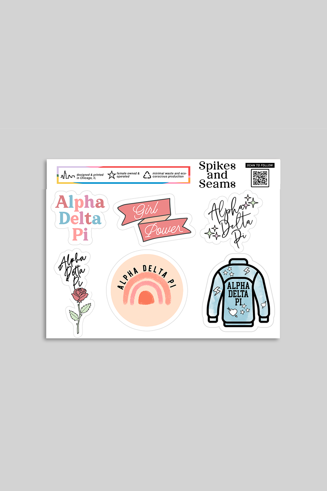 Alpha Delta Pi Sticker Sheet #1 - Spikes and Seams Greek