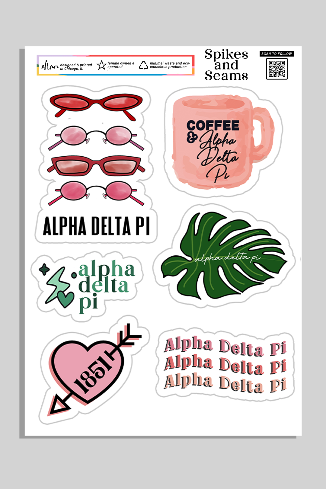 Alpha Delta Pi Sticker Sheet #2 - Spikes and Seams Greek