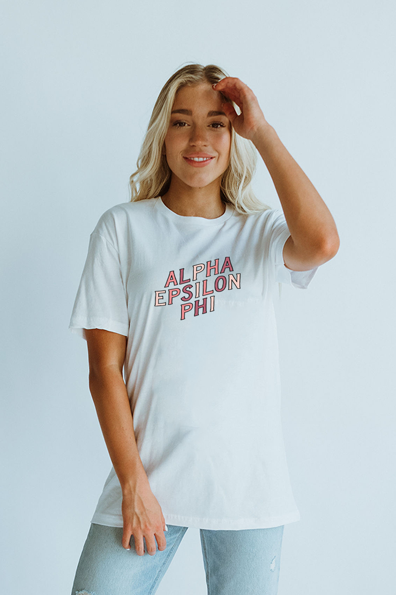 Pink Block text tee - Alpha Epsilon Phi