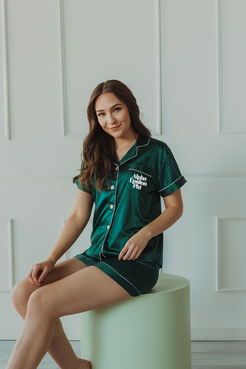 Green Block Font Pajamas - Alpha Epsilon Phi