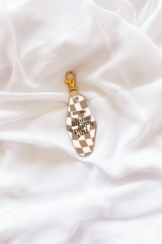 Brown Checkered keychain - Alpha Epsilon Phi