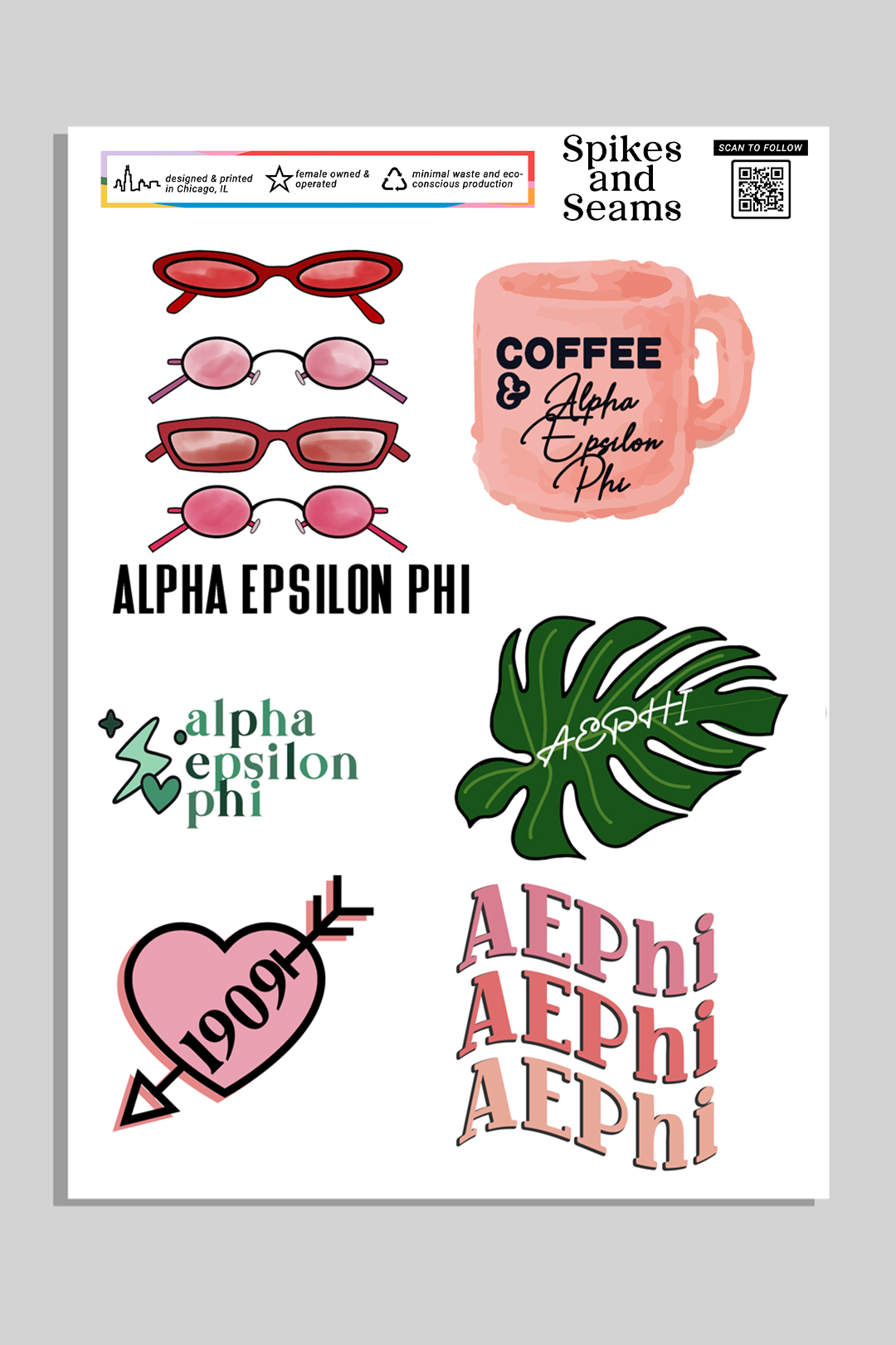 Alpha Epsilon Phi Sticker Sheet #2 - Spikes and Seams Greek